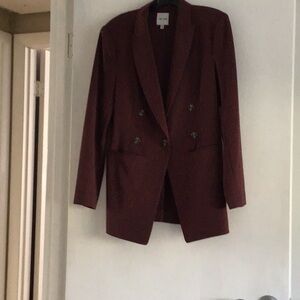 Women's Double-Breasted Blazer - Burgundy